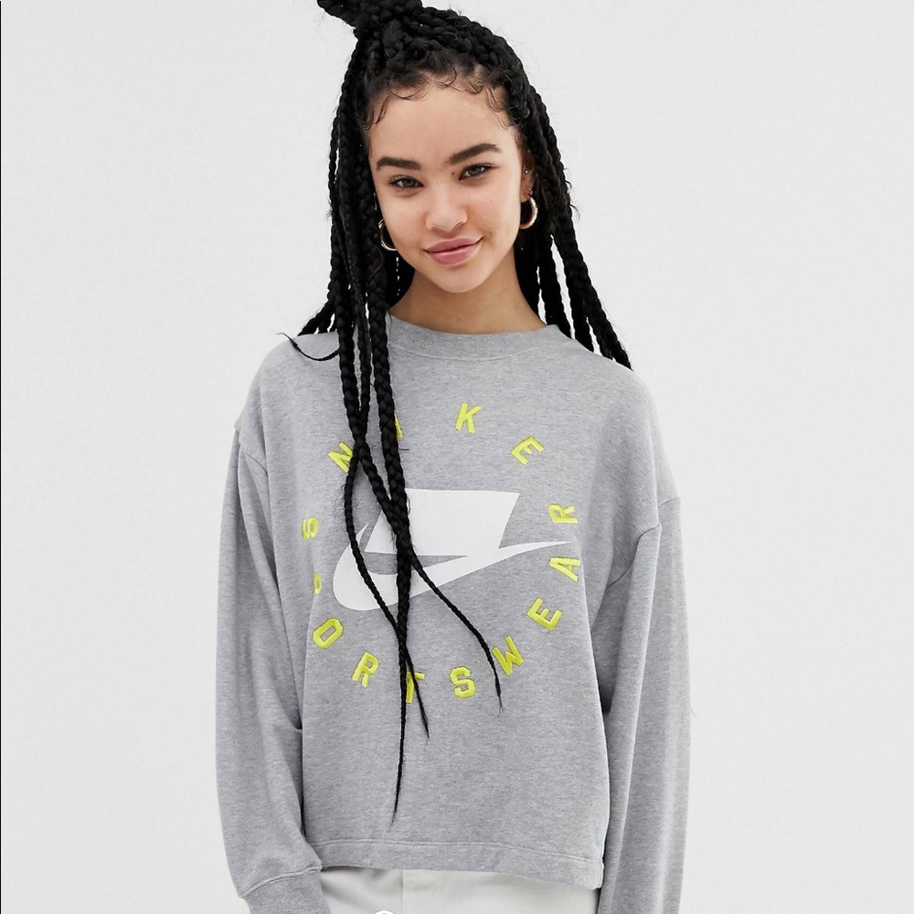 Nike gray nsw block logo crewneck sweatshirt oversized